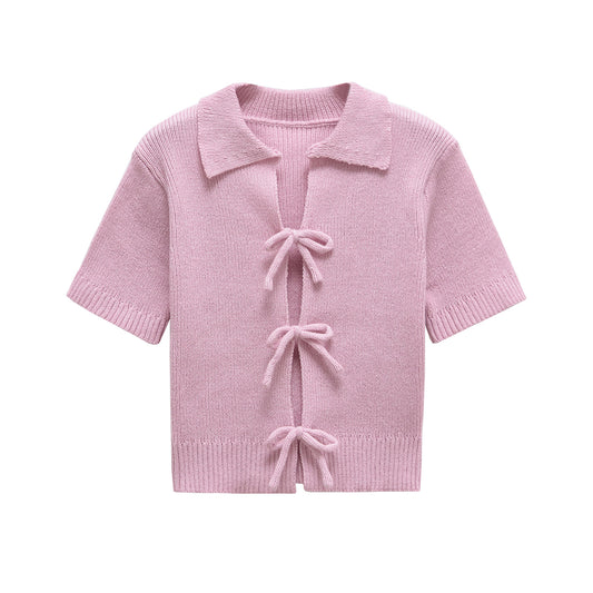 Top a maniche corte lavorato a maglia