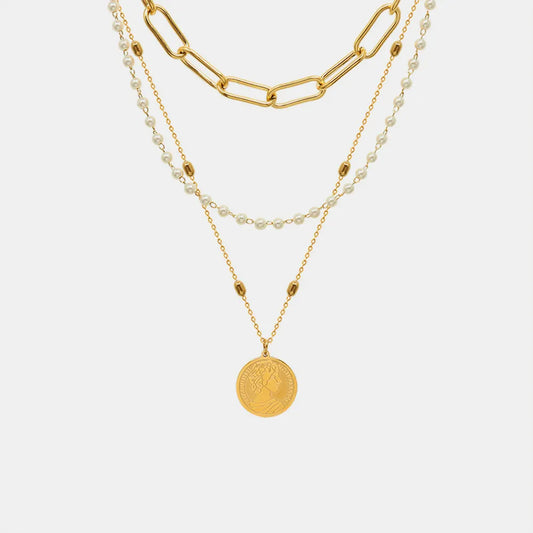 Collana a tre strati in acciaio al titanio e perle