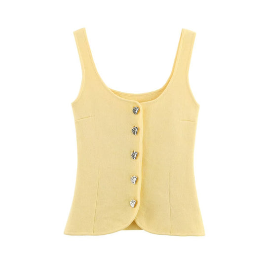 Canotta smanicata in maglia con bottoni